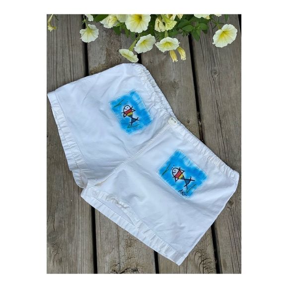 Savane White Seersucker Shorts Cotton Watercolor - Picture 11 of 11